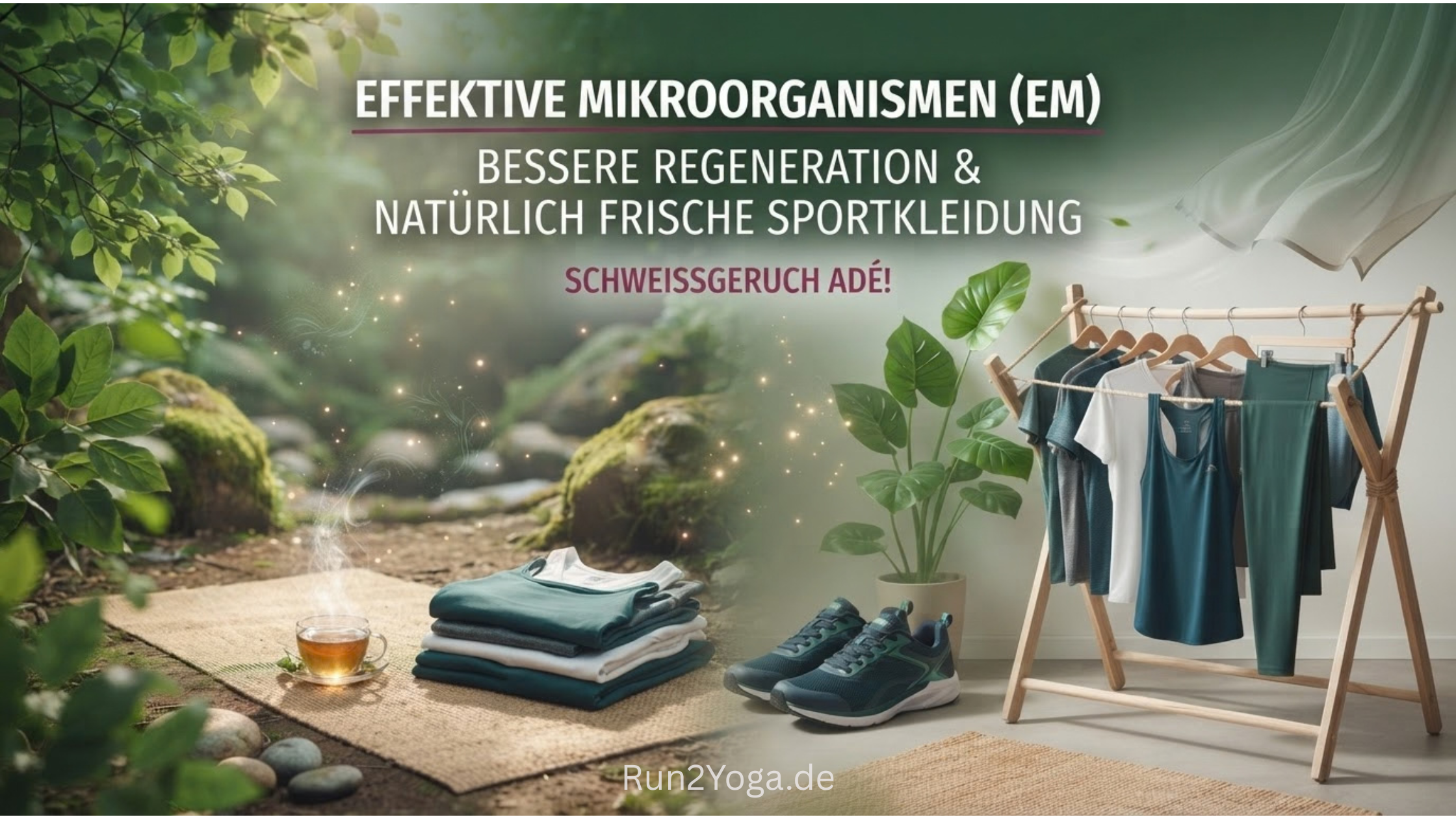 Frische Sportbekleidung auf dem Wäscheständer ganz ohne Schweißgeruch dank Effektiver Mikroorganismen
